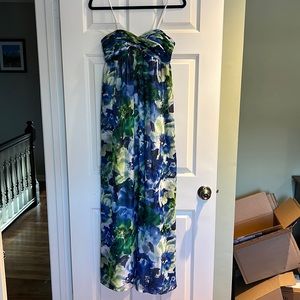 Aqua Strapless Floral Gown